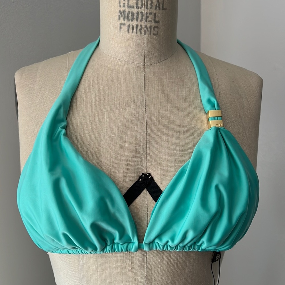 ViX by Paula Hermanny Solid Bia Tube Aqua Bikini Halter Top Sz L - NWT!